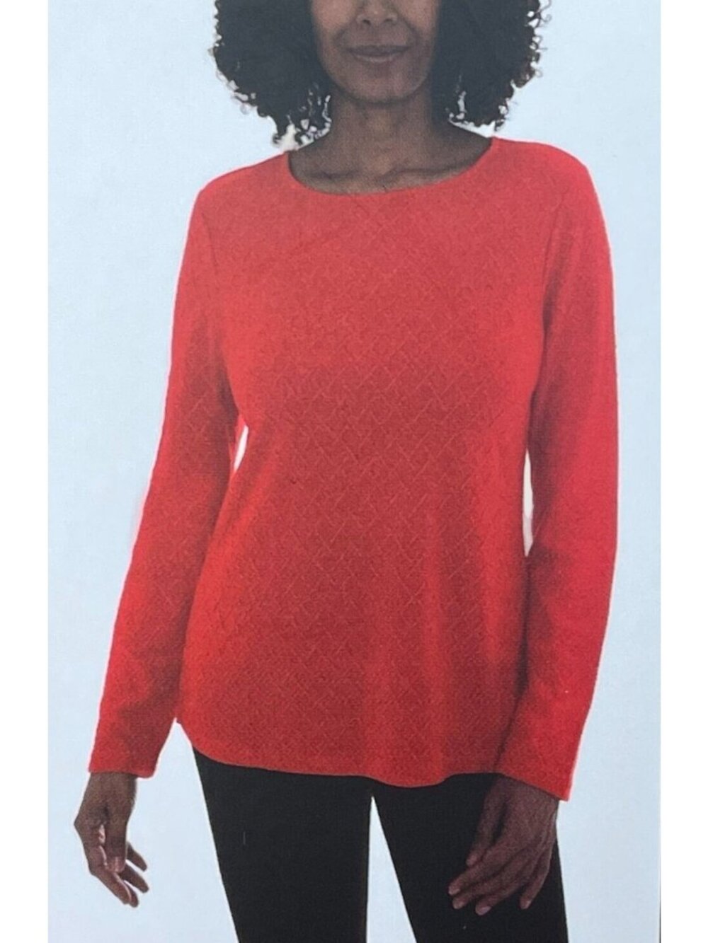 Mario Serrani Women's L Red Textured Long-Sleeve Knit Top n1201